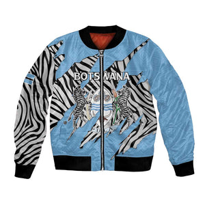 Personalized Lefatshe la Botswana Bomber Jacket Coat Of Arms - African and Zebra Patterns
