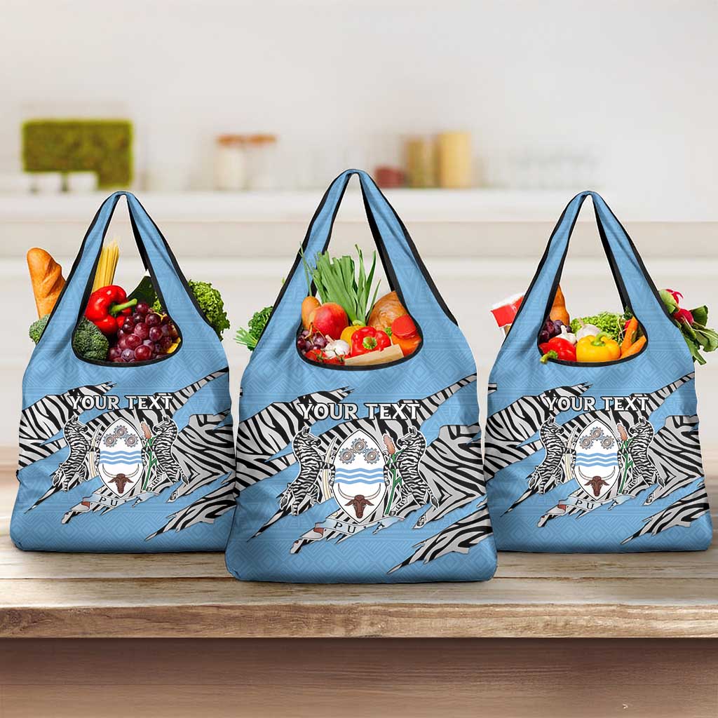 Personalized Lefatshe la Botswana Grocery Bag Coat Of Arms - African and Zebra Patterns