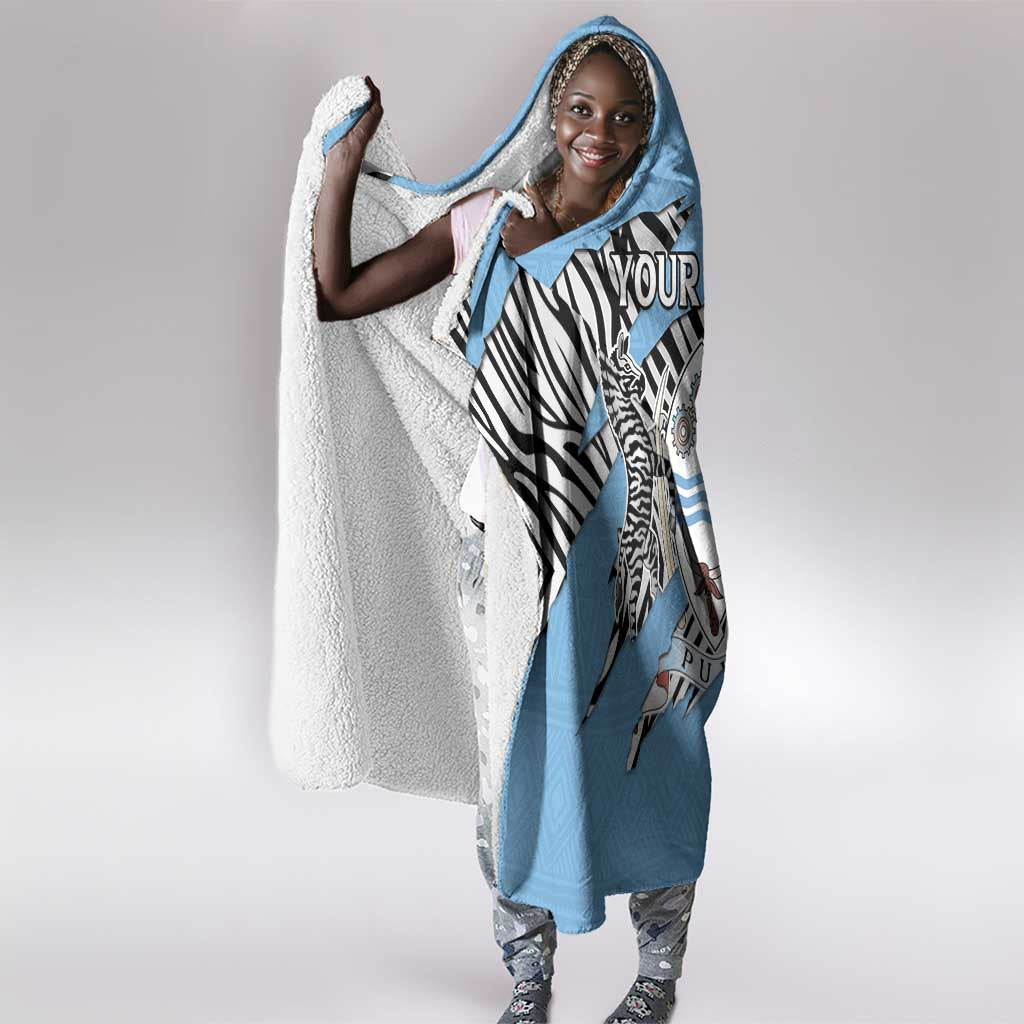 Personalized Lefatshe la Botswana Hooded Blanket Coat Of Arms - African and Zebra Patterns