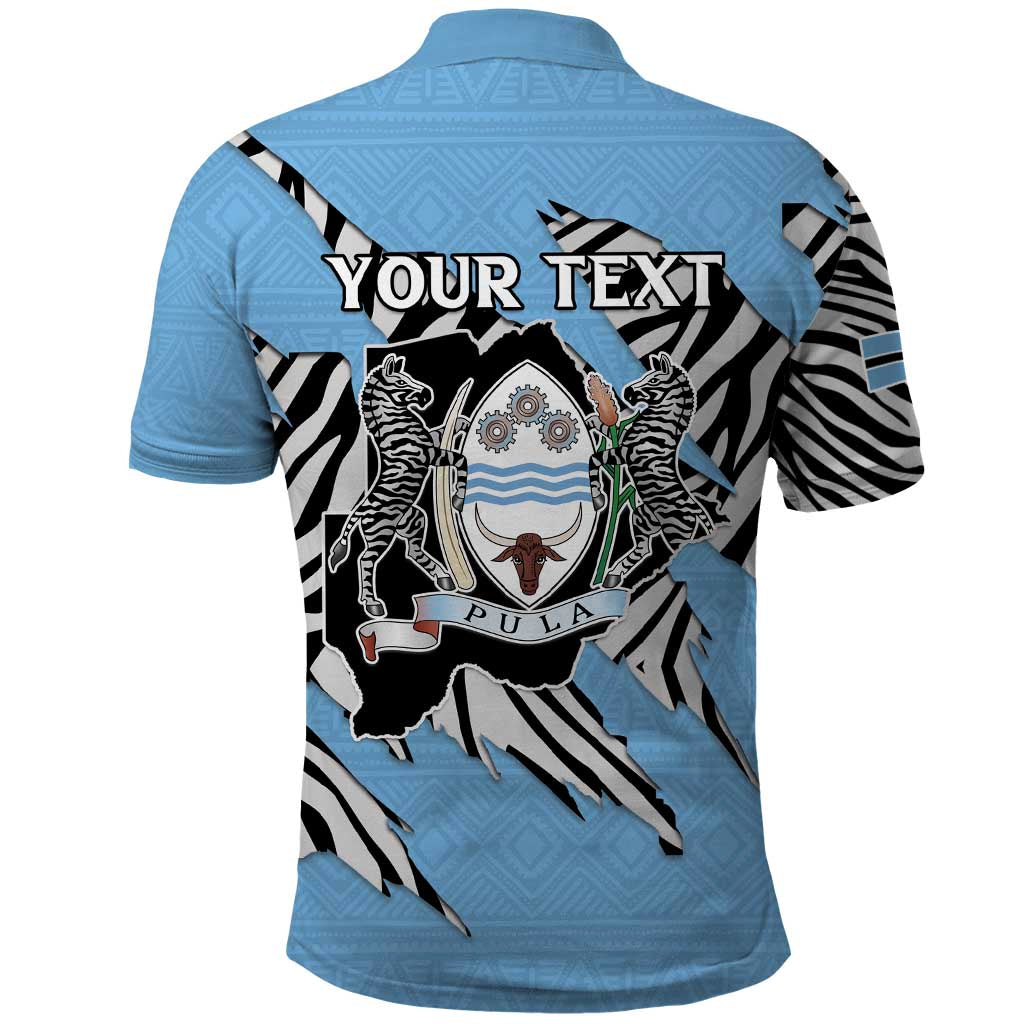 Personalized Lefatshe la Botswana Polo Shirt Coat Of Arms - African and Zebra Patterns
