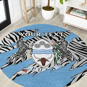 Personalized Lefatshe la Botswana Round Carpet Coat Of Arms - African and Zebra Patterns