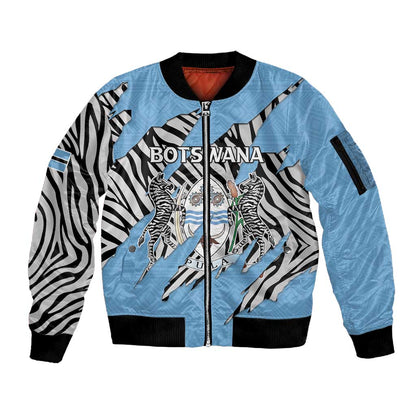 Personalized Lefatshe la Botswana Sleeve Zip Bomber Jacket Coat Of Arms - African and Zebra Patterns