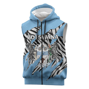 Personalized Lefatshe la Botswana Sleeveless Zip Hoodie Coat Of Arms - African and Zebra Patterns - African Pride