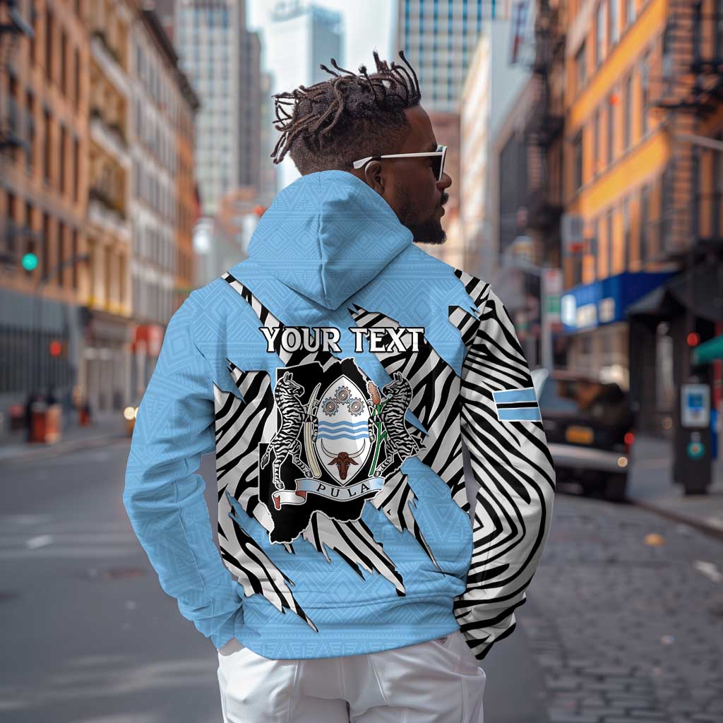 Personalized Lefatshe la Botswana Zip Hoodie Coat Of Arms - African and Zebra Patterns