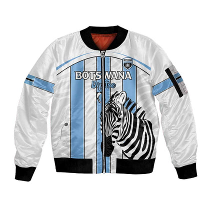 Custom Lefatshe la Botswana Football Sleeve Zip Bomber Jacket Come On Dipitse