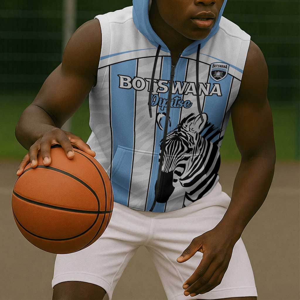 Custom Lefatshe la Botswana Football Sleeveless Zip Hoodie Come On Dipitse - African Pride