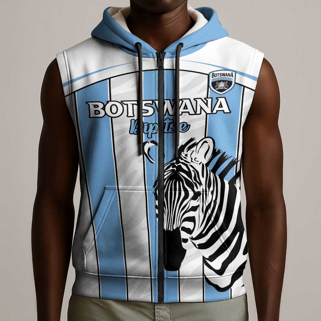 Custom Lefatshe la Botswana Football Sleeveless Zip Hoodie Come On Dipitse - African Pride