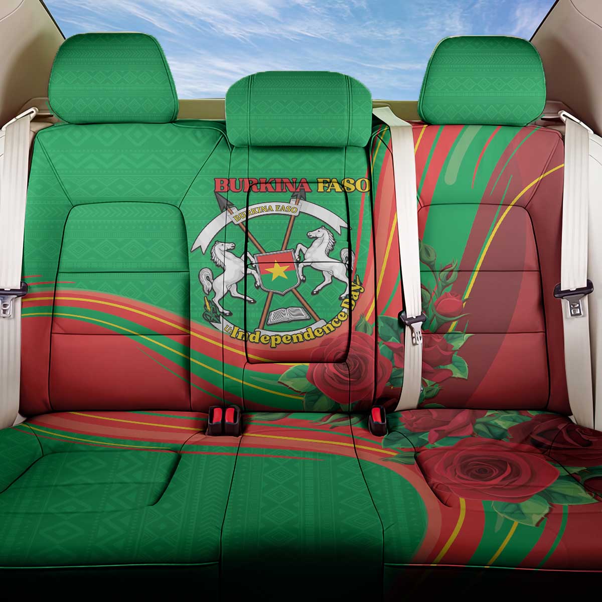 Burkina Faso Independence Day Back Car Seat Cover Coat Of Arms African Pattern