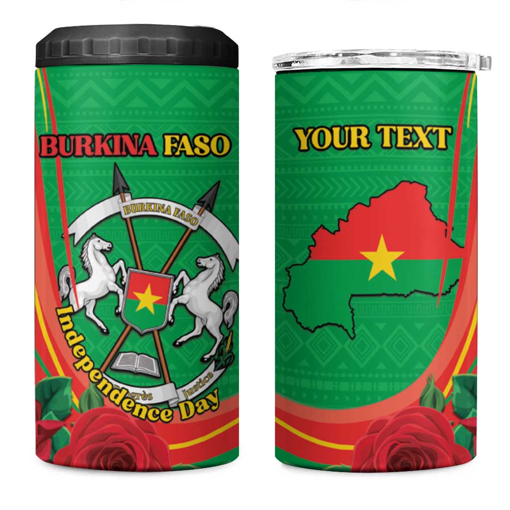 Personalised Burkina Faso Independence Day 4 in 1 Can Cooler Tumbler Coat Of Arms African Pattern