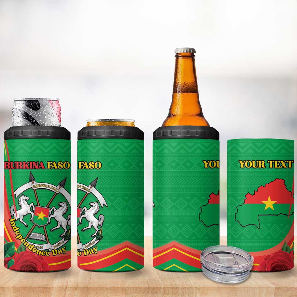 Personalised Burkina Faso Independence Day 4 in 1 Can Cooler Tumbler Coat Of Arms African Pattern
