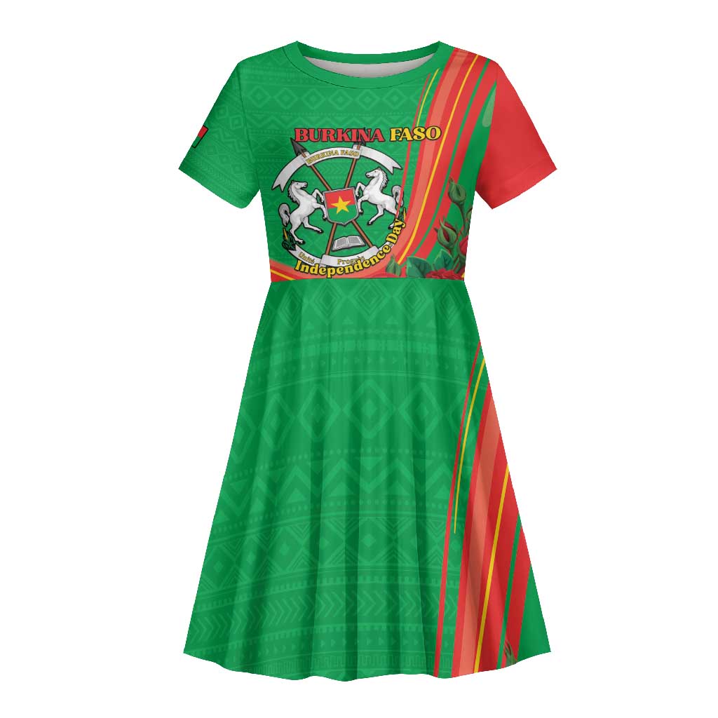 Personalised Burkina Faso Independence Day Kid Short Sleeve Dress Coat Of Arms African Pattern