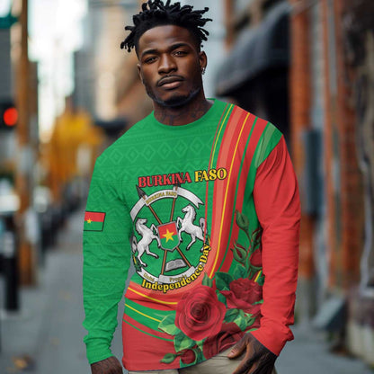 Personalised Burkina Faso Independence Day Long Sleeve Shirt Coat Of Arms African Pattern