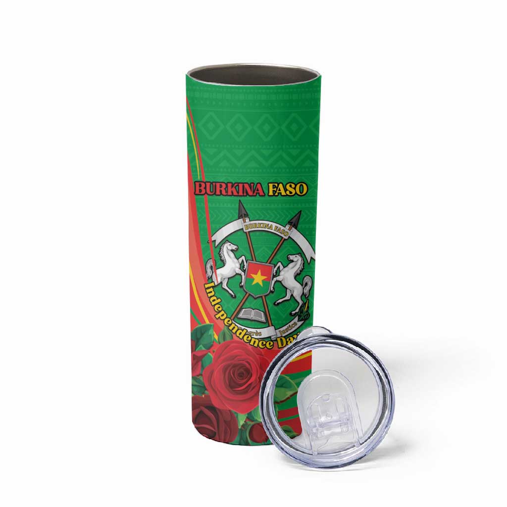 Personalised Burkina Faso Independence Day Skinny Tumbler Coat Of Arms African Pattern