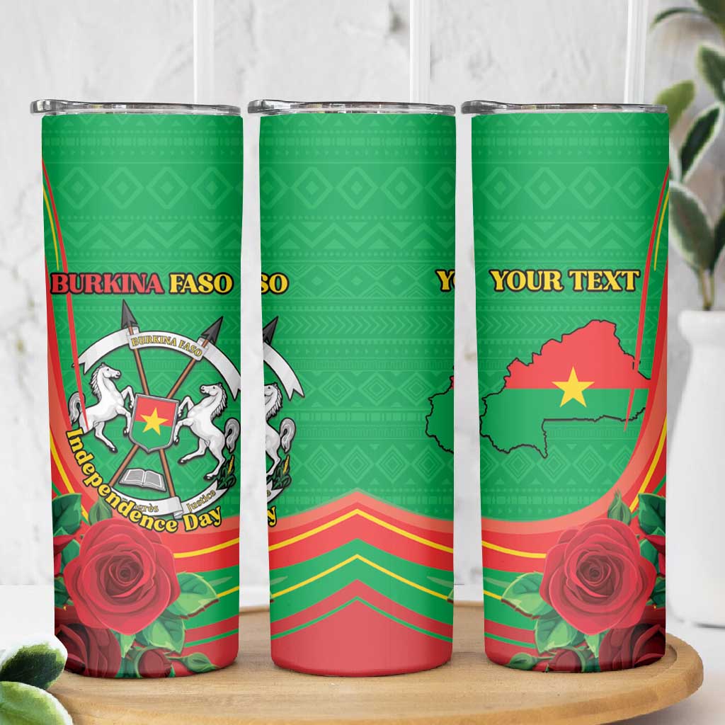 Personalised Burkina Faso Independence Day Skinny Tumbler Coat Of Arms African Pattern