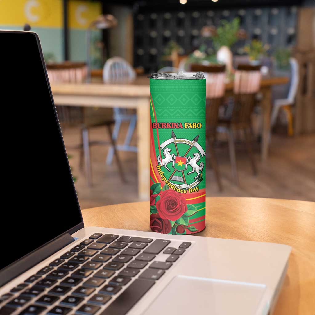 Personalised Burkina Faso Independence Day Skinny Tumbler Coat Of Arms African Pattern