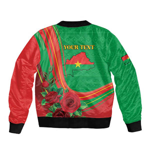 Personalised Burkina Faso Independence Day Sleeve Zip Bomber Jacket Coat Of Arms African Pattern