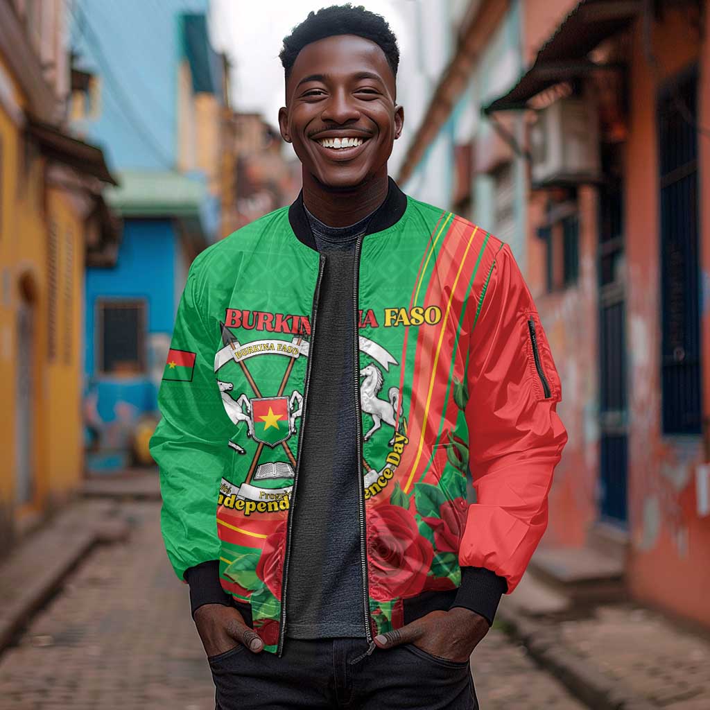 Personalised Burkina Faso Independence Day Sleeve Zip Bomber Jacket Coat Of Arms African Pattern