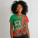 Personalised Burkina Faso Independence Day Women V-Neck T-Shirt Coat Of Arms African Pattern