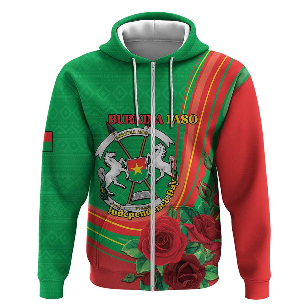 Personalised Burkina Faso Independence Day Zip Hoodie Coat Of Arms African Pattern