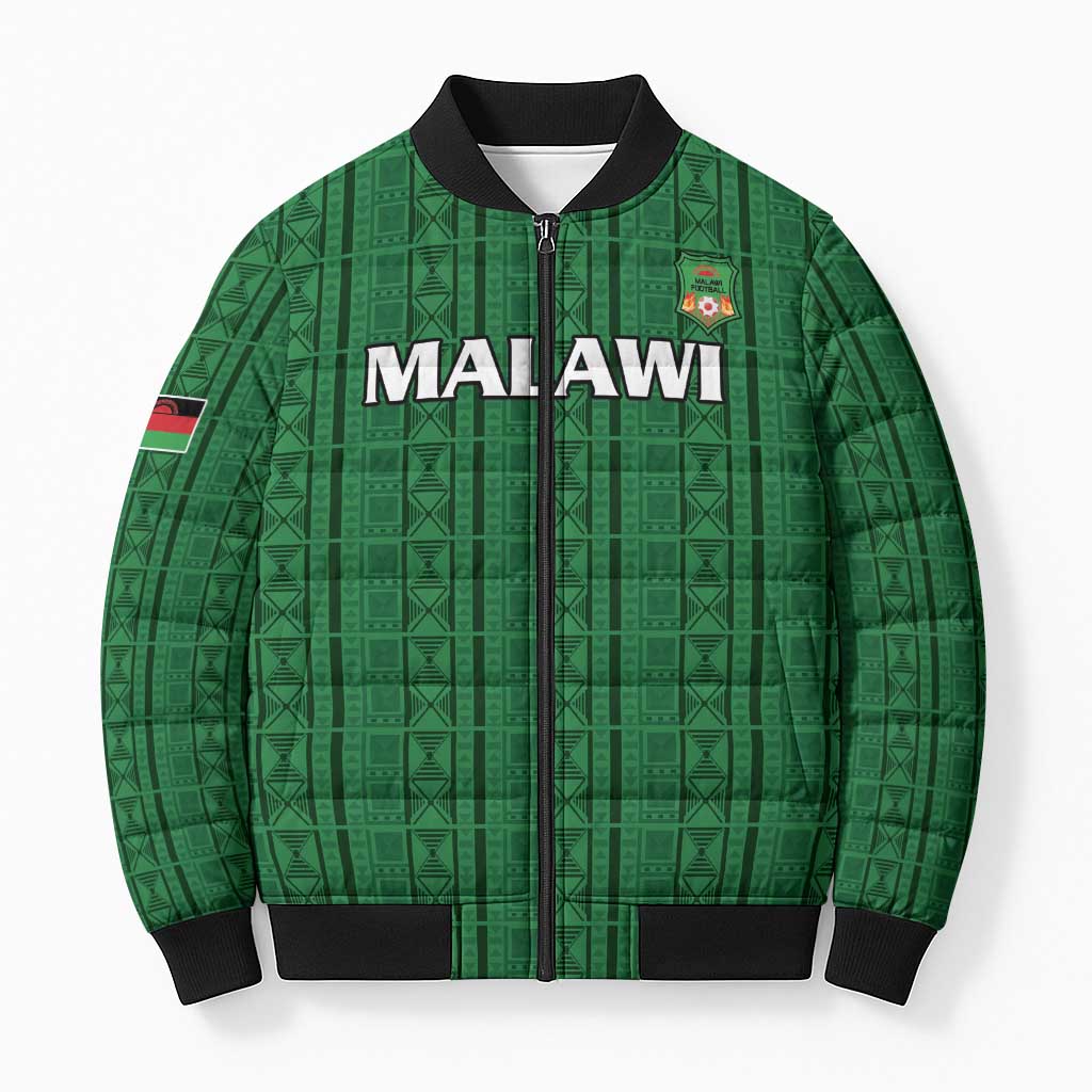 Custom Malawi Football Bomber Puffer Jacket Come On Flames - Green