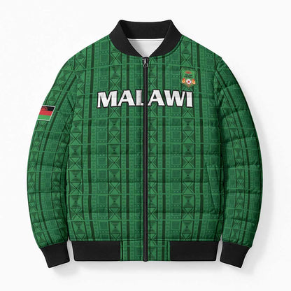 Custom Malawi Football Bomber Puffer Jacket Come On Flames - Green