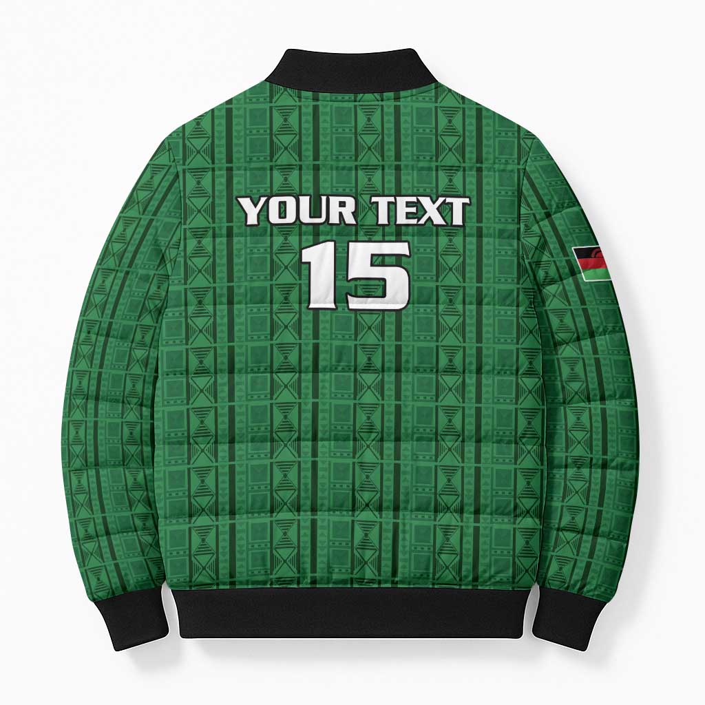 Custom Malawi Football Bomber Puffer Jacket Come On Flames - Green