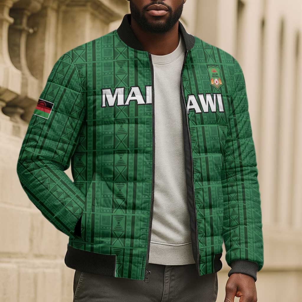 Custom Malawi Football Bomber Puffer Jacket Come On Flames - Green