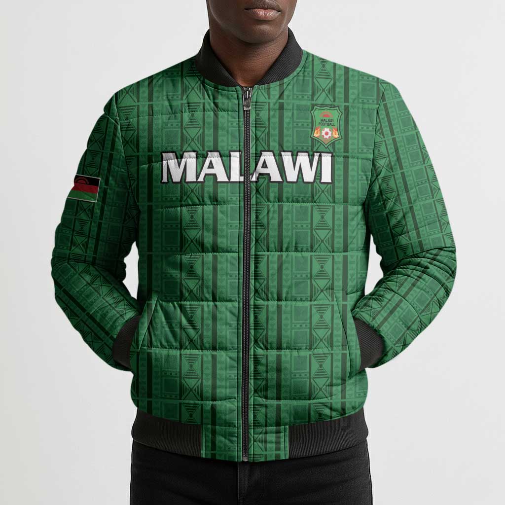 Custom Malawi Football Bomber Puffer Jacket Come On Flames - Green