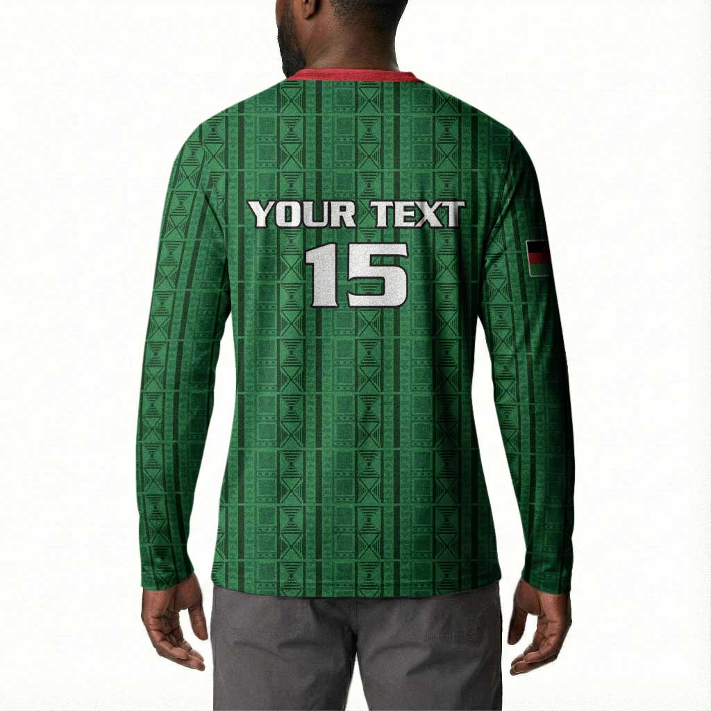 Custom Malawi Football Button Sweatshirt Come On Flames - Green