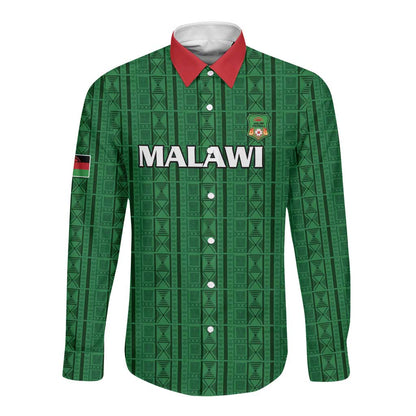 Custom Malawi Football Long Sleeve Button Shirt Go Champions - Green - African Pride