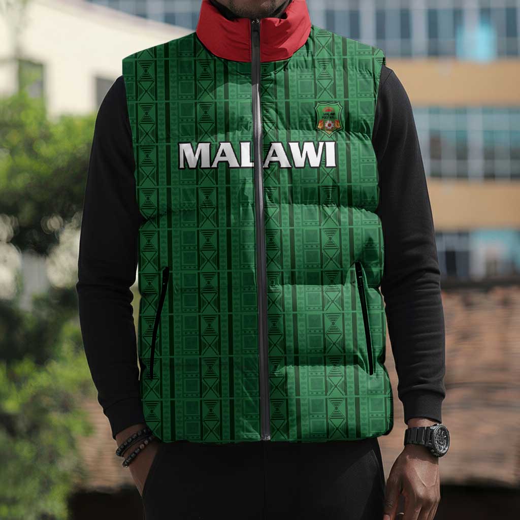 Custom Malawi Football Sleeveless Puffer Jacket Come On Flames - Green