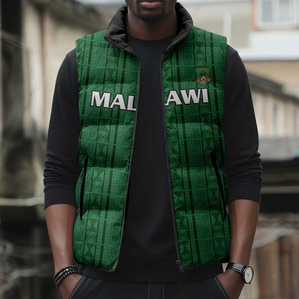 Custom Malawi Football Sleeveless Puffer Jacket Come On Flames - Green
