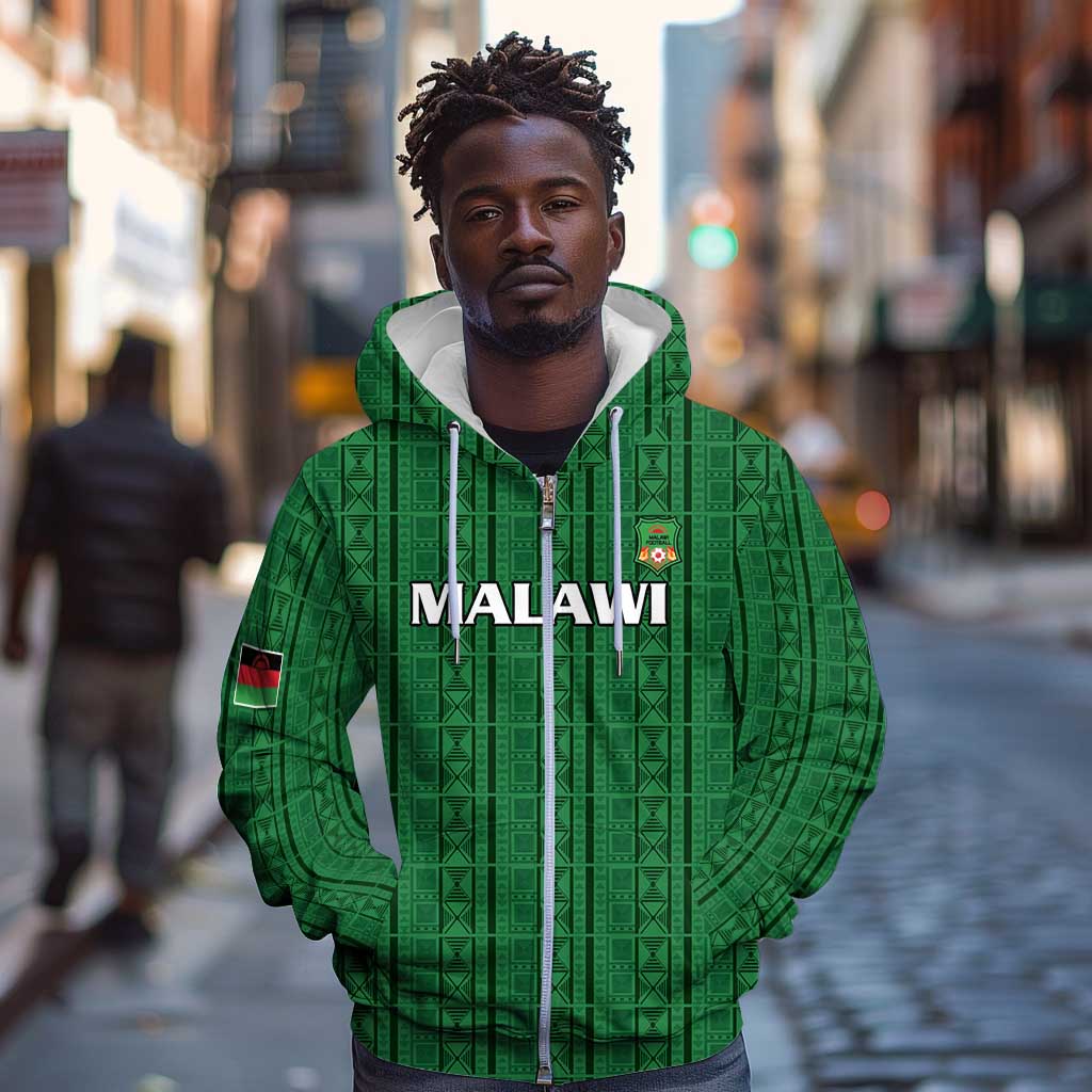 Custom Malawi Football Zip Hoodie Go Champions - Green - African Pride