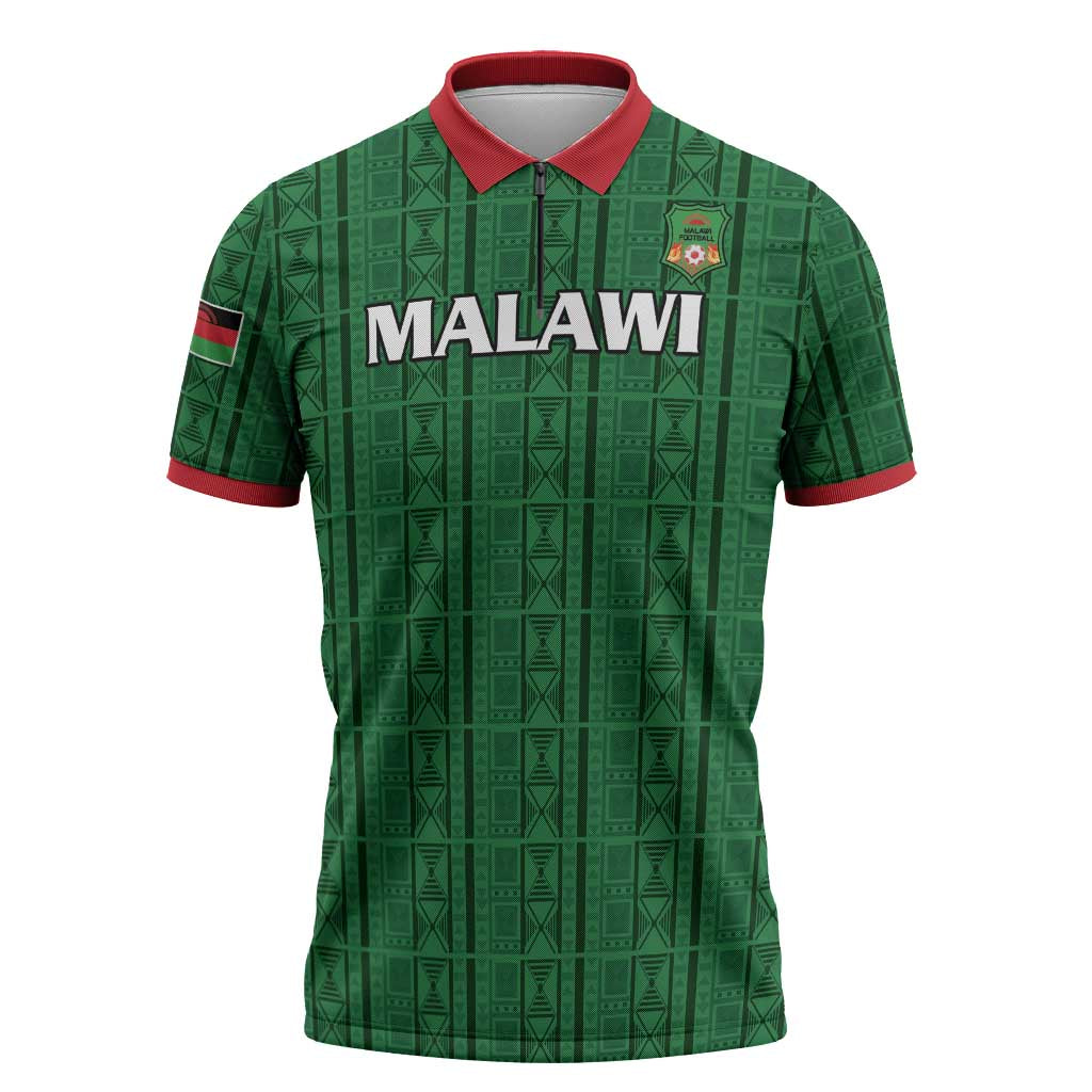 Custom Malawi Football Zipper Polo Shirt Come On Flames - Green