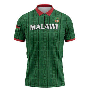 Custom Malawi Football Zipper Polo Shirt Come On Flames - Green