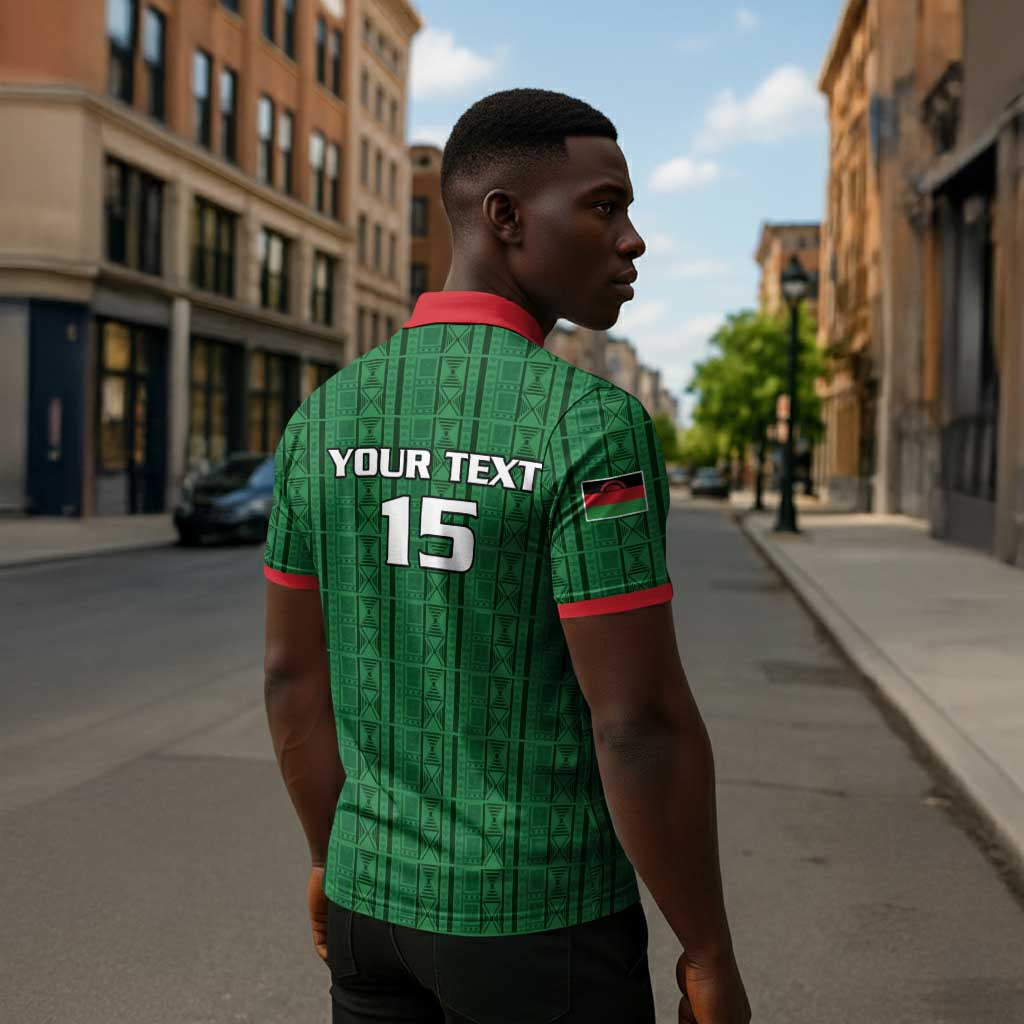 Custom Malawi Football Zipper Polo Shirt Come On Flames - Green