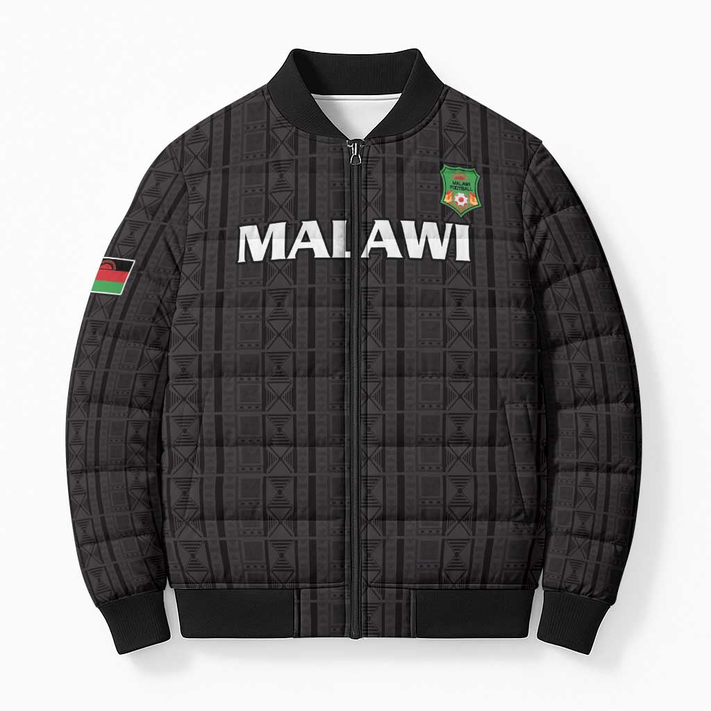 Custom Malawi Football Bomber Puffer Jacket Come On Flames - Black