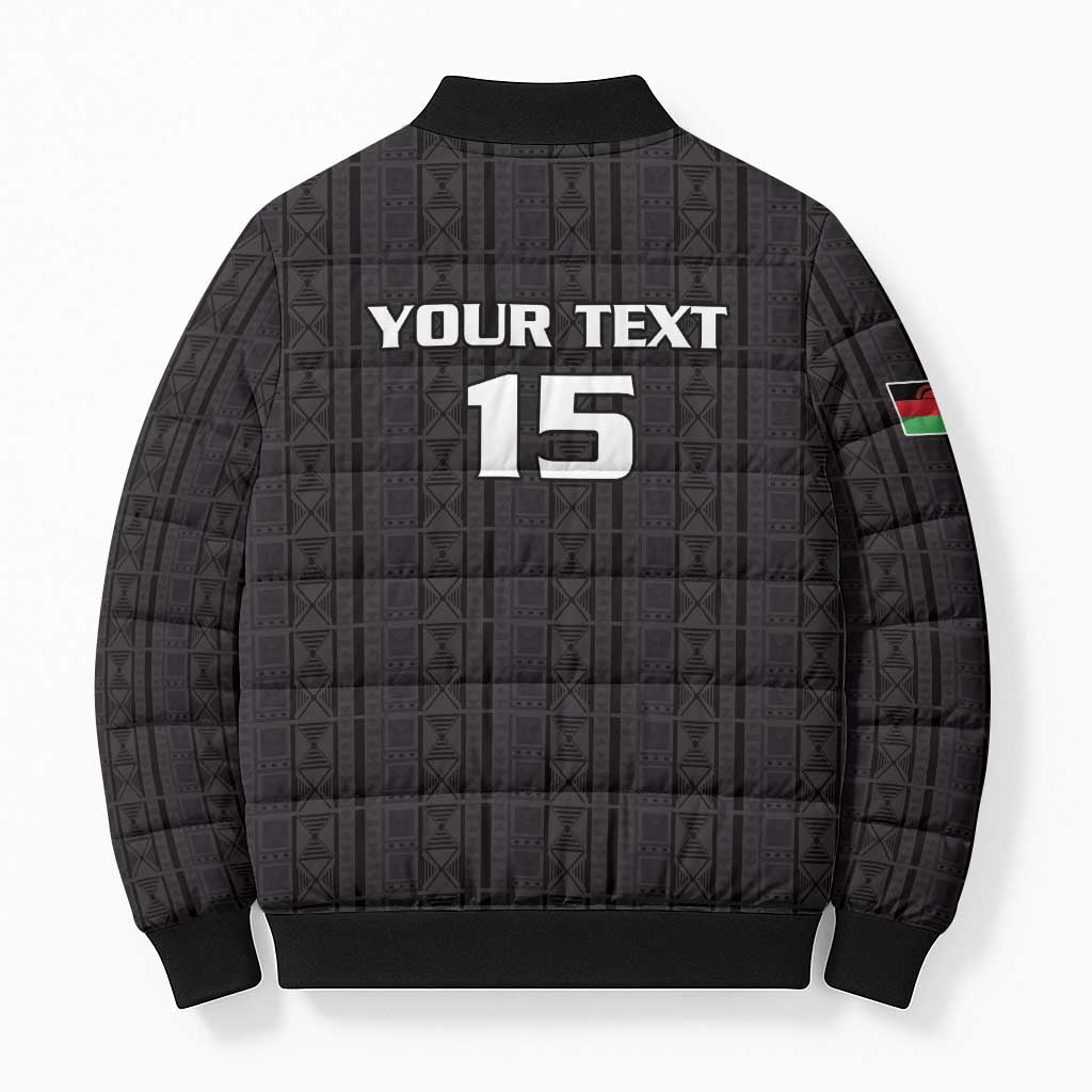 Custom Malawi Football Bomber Puffer Jacket Come On Flames - Black