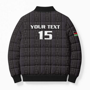 Custom Malawi Football Bomber Puffer Jacket Come On Flames - Black