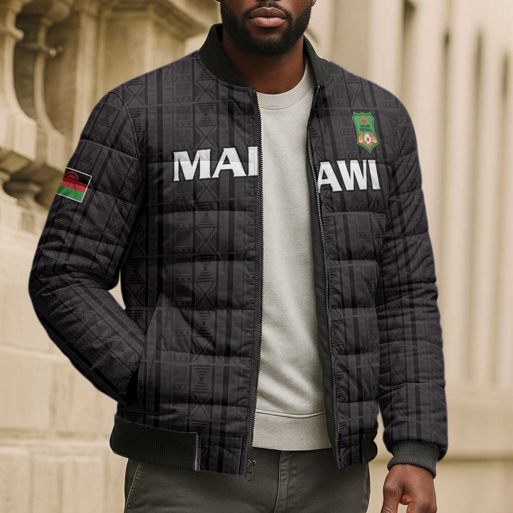 Custom Malawi Football Bomber Puffer Jacket Come On Flames - Black