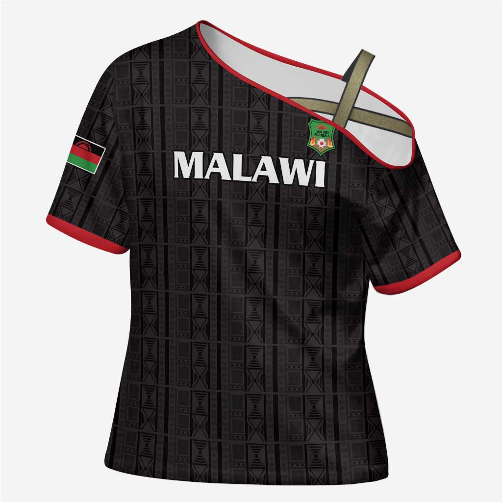Custom Malawi Football Cross Shoulder Shirt Come On Flames - Black