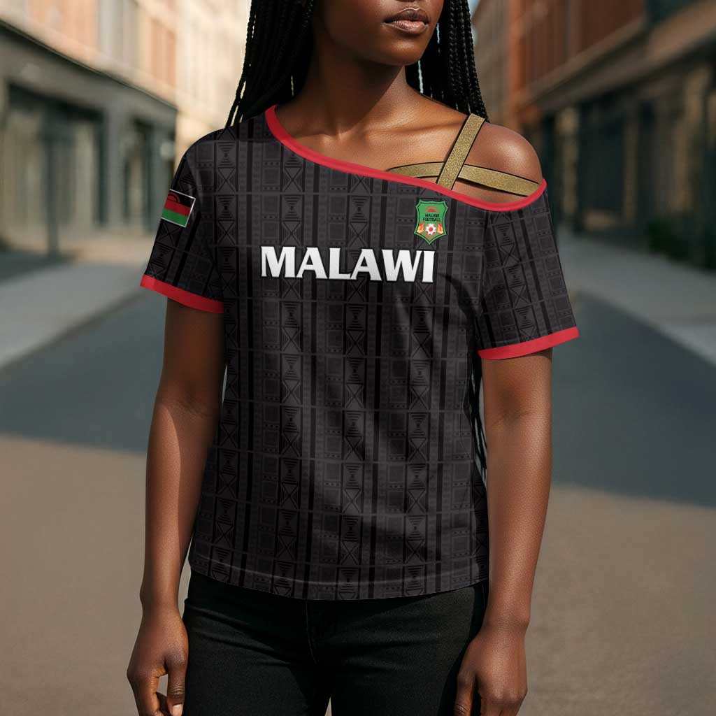 Custom Malawi Football Cross Shoulder Shirt Come On Flames - Black