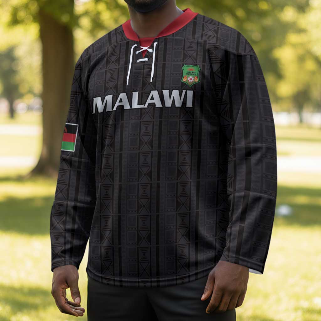 Custom Malawi Football Hockey Jersey Come On Flames - Black