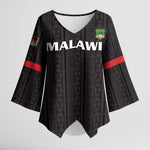 Custom Malawi Football Kimono Sleeve Blouse Come On Flames - Black