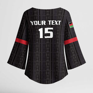 Custom Malawi Football Kimono Sleeve Blouse Come On Flames - Black