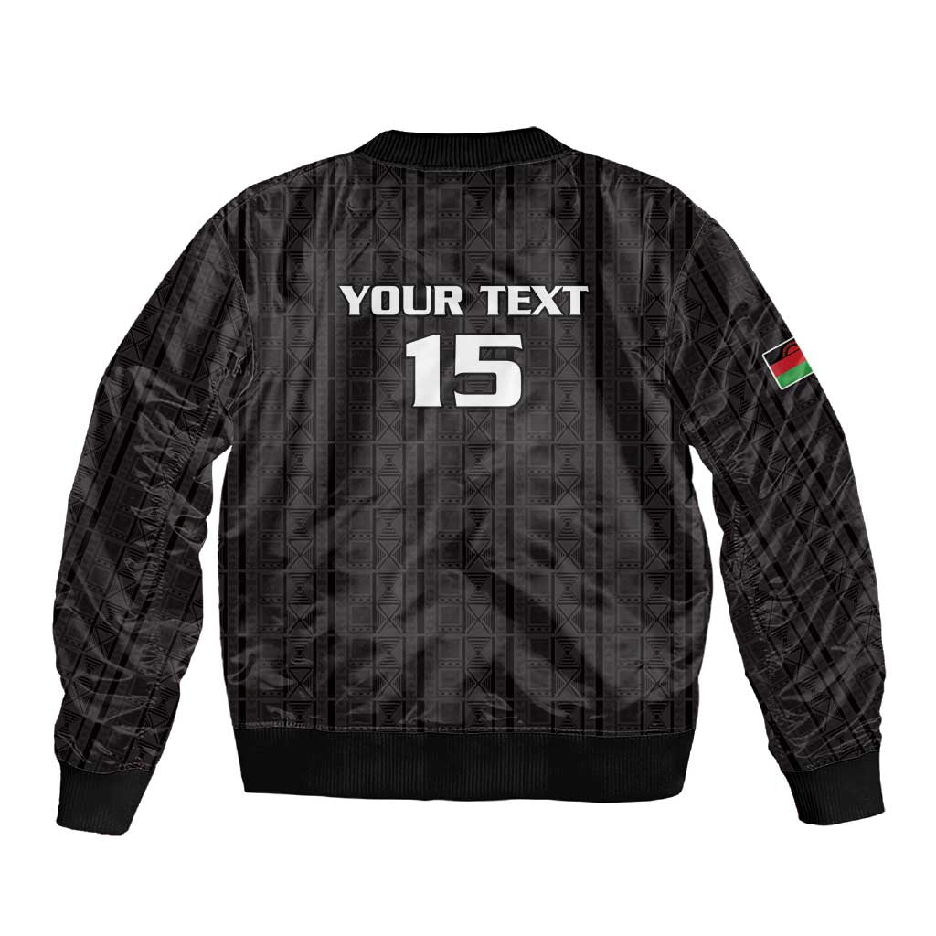 Custom Malawi Football Sleeve Zip Bomber Jacket Go Champions - Black - African Pride