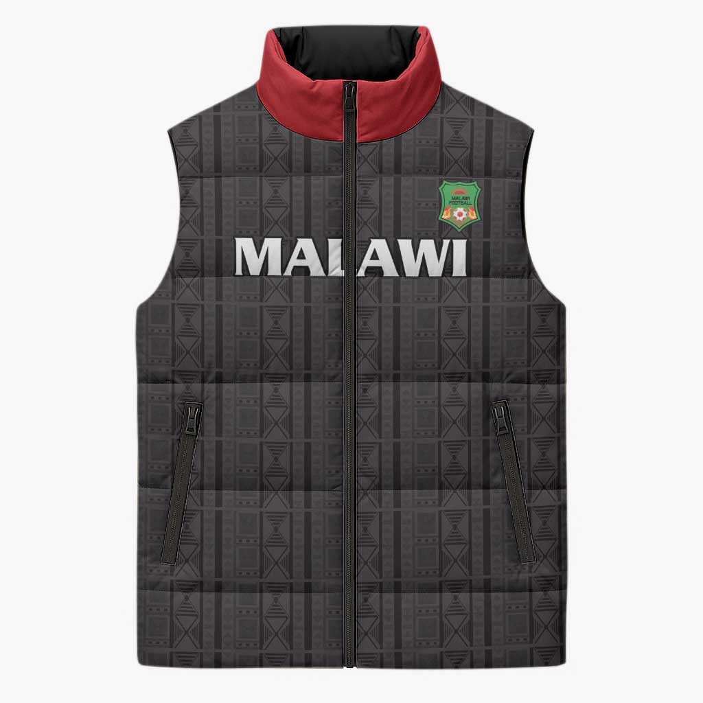 Custom Malawi Football Sleeveless Puffer Jacket Come On Flames - Black