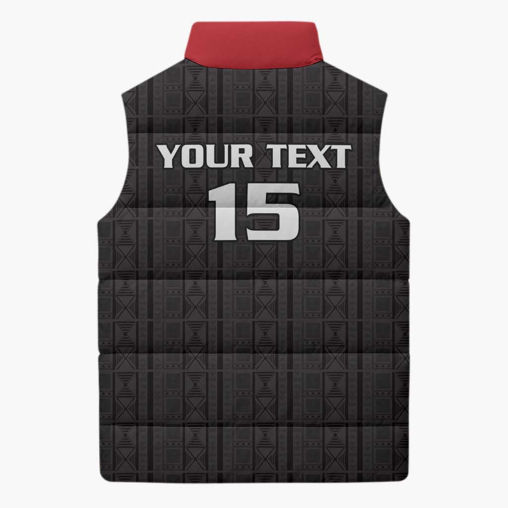 Custom Malawi Football Sleeveless Puffer Jacket Come On Flames - Black