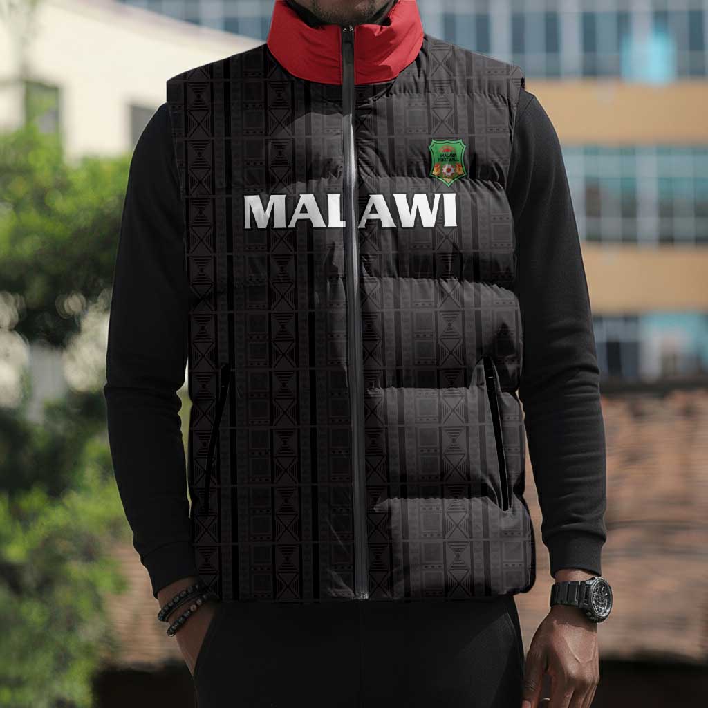 Custom Malawi Football Sleeveless Puffer Jacket Come On Flames - Black