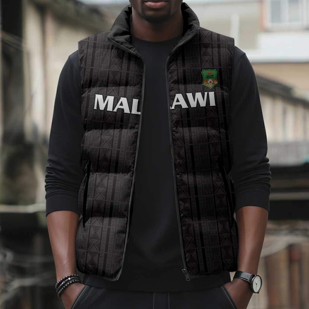 Custom Malawi Football Sleeveless Puffer Jacket Come On Flames - Black